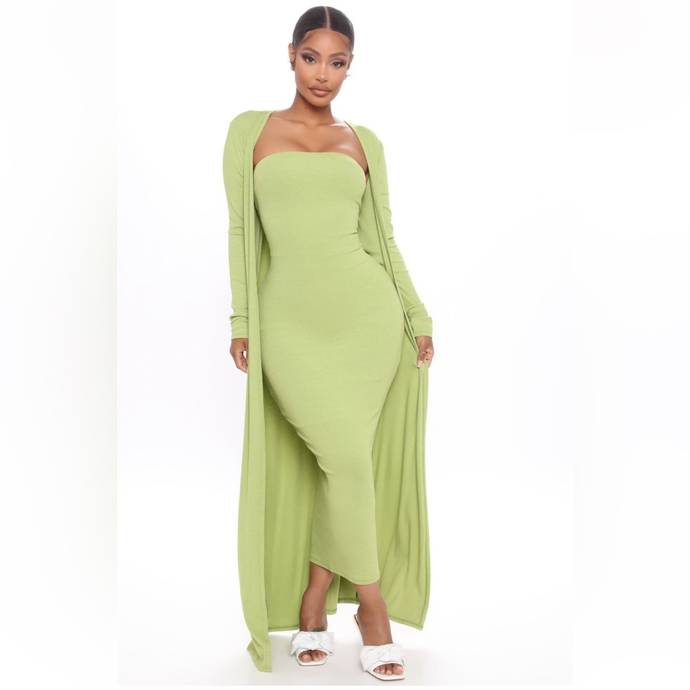 Ribbed Green Maxi Dress Set